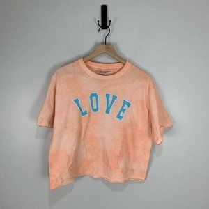 NWT Womens Stunner California Pink Blue Love Crop Tee Graphic T Size L G344